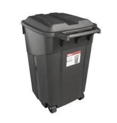 DESCRIPTION: (2) WHEELED TRASH CAN BRAND/MODEL: HYPER TOUGH INFORMATION: BLACK RETAIL$: $30.00 EA SIZE: 45 GALLON QTY: 2
