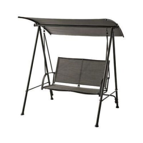 DESCRIPTION: (1) CANOPY STEEL PORCH SWING BRAND/MODEL: MAINSTAYS MS10-301-004-93 RETAIL$: 144 SIZE: 64.5*51.9* 66.5 in. QTY: 1