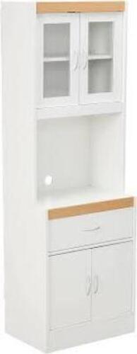 DESCRIPTION: (1) STANDING KITCHEN CHINA CABINET BRAND/MODEL: HODEDAH #HIK96-T INFORMATION: WHITE AND BEECH RETAIL$: $178.76 EA QTY: 1