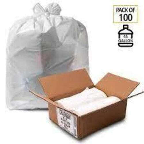 DESCRIPTION: (3) PACKS OF (100) TRASH BAGS BRAND/MODEL: ALUF PLASTICS #CR4046W INFORMATION: WHITE/LOW DENSITY RETAIL$: $26.06 PER PK OF 100 SIZE: 45 G