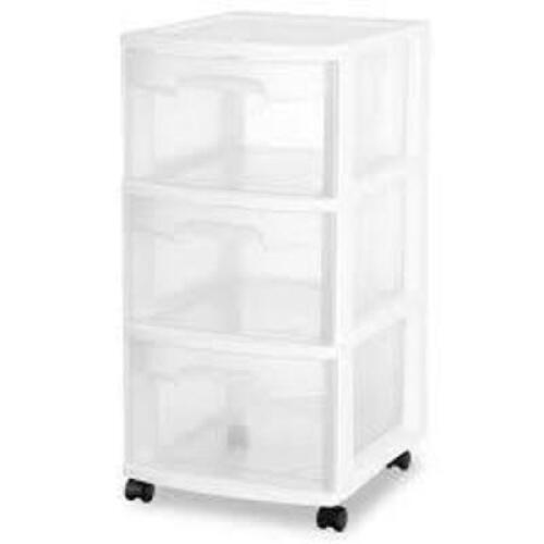 DESCRIPTION: (1) 3 DRAWER CART BRAND/MODEL: STERILITE #2830 INFORMATION: BLACK RETAIL$: $20.00 EA SIZE: 12X14X24 QTY: 1