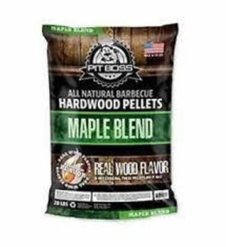 DESCRIPTION: (1) BAG OF HARDWOOD PELLETS BRAND/MODEL: PIT BOSS INFORMATION: MAPLE BLEND RETAIL$: $40.00 EA SIZE: 20 LB QTY: 1