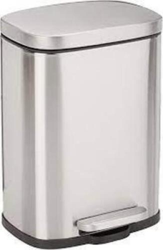DESCRIPTION: (1) SOFT CLOSE FOOT PEDAL TRASH CAN BRAND/MODEL: AMAZON BASICS INFORMATION: STAINLESS RETAIL$: $40.00 EA SIZE: 1.3 GALLON QTY: 1