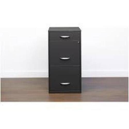 DESCRIPTION: (1) 3 DRAWER METAL FILE CABINET WITH PENCIL DRAWER BRAND/MODEL: SPACE SOLUTIONS INFORMATION: BLACK RETAIL$: $10.00 EA SIZE: 27.32" H X 14