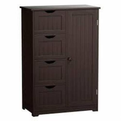 DESCRIPTION: (1) STANDING INDOOR WOODEN CABINET WITH 4 DRAWERS BRAND/MODEL: COMSTORM #HW65930CF INFORMATION: BROWN RETAIL$: $150.00 EA SIZE: 22" x 12"
