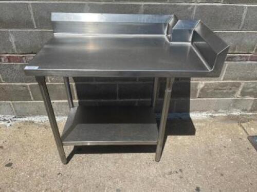 DESCRIPTION: CUSTOM 42" X 24" ALL STAINLESS TABLE W/ 4" BACK SPLASH. SIZE 42" X 24" LOCATION: BAY 6 QTY: 1