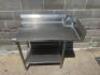 DESCRIPTION: CUSTOM 42" X 24" ALL STAINLESS TABLE W/ 4" BACK SPLASH. SIZE 42" X 24" LOCATION: BAY 6 QTY: 1 - 2