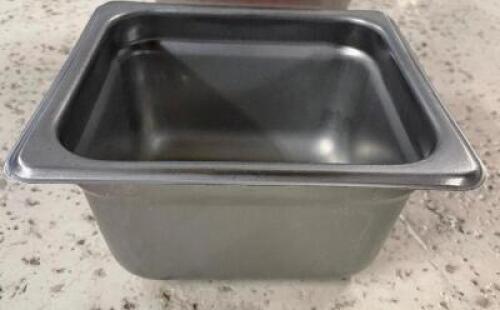 DESCRIPTION: (6) 1/6 SIZE STAINLESS INSERTS SIZE 4" DEEP LOCATION: BAY 6 THIS LOT IS: SOLD BY THE PIECE QTY: 6