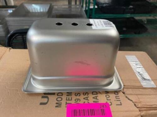 DESCRIPTION: (12) 1/9 SIZE SLOTTED STAINLESS INSERTS ( NEW ) BRAND / MODEL: UPDATE SPH-114 SIZE 4" DEEP LOCATION: BAY 6 THIS LOT IS: SOLD BY THE PIECE