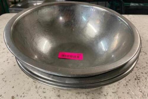 DESCRIPTION: (6) 10" STAINLESS MIXING BOWLS SIZE 10" LOCATION: BAY 6 THIS LOT IS: SOLD BY THE PIECE QTY: 6