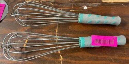 DESCRIPTION: (2) SHORT HANDLE STAINLESS WISK'S LOCATION: BAY 6 THIS LOT IS: SOLD BY THE PIECE QTY: 2