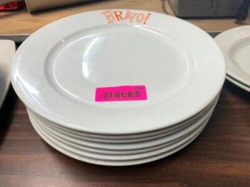 DESCRIPTION: (7) 12" BRAVO LOGOED PLATES BRAND / MODEL: ONEIDA A-16 LOCATION: BAY 6 THIS LOT IS: SOLD BY THE PIECE QTY: 7