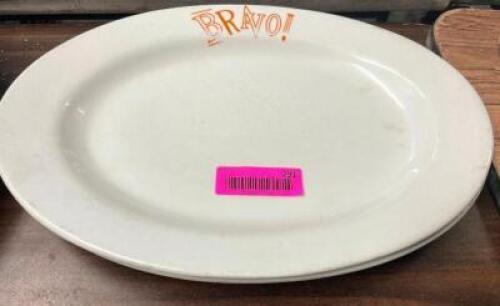 DESCRIPTION: (2) 15" CHINA PLATTERS ADDITIONAL INFORMATION BRAVO LOGO SIZE 15" OVAL LOCATION: BAY 6 THIS LOT IS: SOLD BY THE PIECE QTY: 2