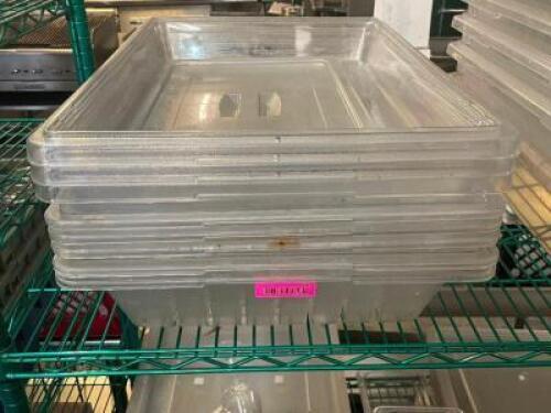 DESCRIPTION: (3) FULL SIZE SALAD CONTAINERS W/ SLOTTED INSERTS AND LIDS LOCATION: BAY 6 THIS LOT IS: SOLD BY THE PIECE QTY: 3