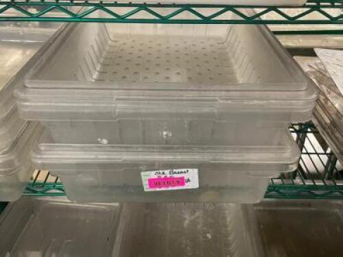 DESCRIPTION: (3) FULL SIZE SALAD CONTAINERS W/ SLOTTED INSERTS AND LIDS LOCATION: BAY 6 THIS LOT IS: SOLD BY THE PIECE QTY: 3