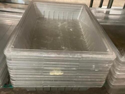 DESCRIPTION: (3) FULL SIZE SALAD CONTAINERS W/ SLOTTED INSERTS AND LIDS LOCATION: BAY 6 THIS LOT IS: SOLD BY THE PIECE QTY: 3