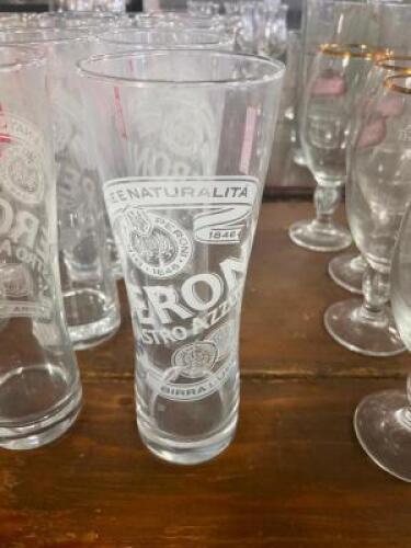 DESCRIPTION: (12) PERONI LOGO PILSNER GLASSES LOCATION: BAY 6 THIS LOT IS: SOLD BY THE PIECE QTY: 12