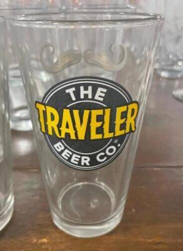 DESCRIPTION: (4) " THE TRAVELER " LOGO MIXING GLASSES SIZE 16 OZ LOCATION: BAY 6 THIS LOT IS: SOLD BY THE PIECE QTY: 4