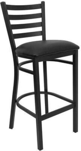 DESCRIPTION: (2) LADDER BACK METAL RESTAURANT BARSTOOL BRAND/MODEL: HERCULES #XU-600-BK-VYL-GG INFORMATION: BLACK RETAIL$: $161.99 EA QTY: 2