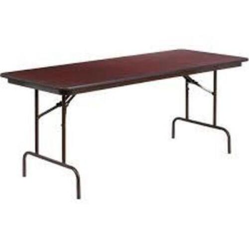 DESCRIPTION: (1) RECTANGULAR WOOD FOLD TABLE BRAND/MODEL: FLASH FURNITURE #YT-3072-MEL-WAL-GG INFORMATION: MAHOGANY RETAIL$: $151.99 EA SIZE: 30" X 72