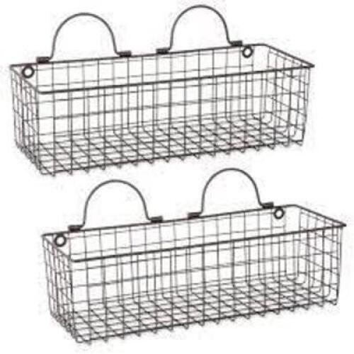 DESCRIPTION: (2) MEDIUM RUSTIC WIRE WALL BASKET BRAND/MODEL: DII #Z02020 INFORMATION: BRONZE RETAIL$: $45.99 TOTAL SIZE: MEDIUM SIZED QTY: 2