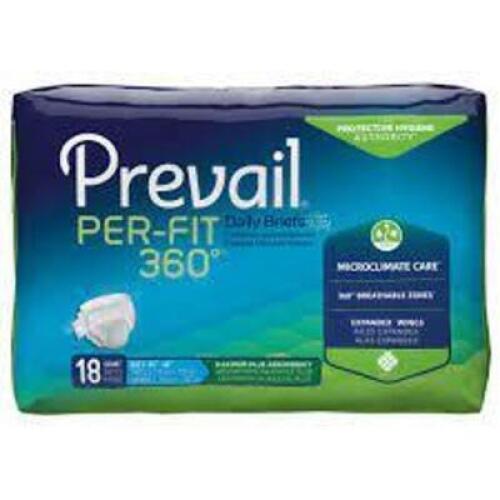 DESCRIPTION: (2) PACKS OF (18) ADULT DIAPERS BRAND/MODEL: PREVAIL PER-FIT #360 18 RETAIL$: $51.00 EA SIZE: 45"-62" QTY: 2