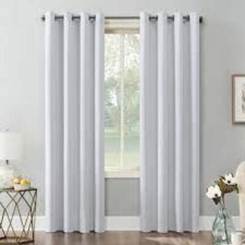 DESCRIPTION: (2) ROOM DARKENING WIDE PATIO DOOR CURTAIN PANEL BRAND/MODEL: SUN ZERO #02992754124 INFORMATION: OFF-WHITE RETAIL$: $50.00 EA SIZE: 40" X