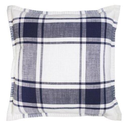 DESCRIPTION: (2) DECORATIVE SQUARE PILLOWS BRAND/MODEL: BETTER HOMES AND GARDENS #BH19-010-199-07 INFORMATION: NAVY AND WHITE RETAIL$: $11.89 EA SIZE: