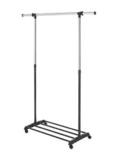 DESCRIPTION: (1) METAL CLOTHES RACK BRAND/MODEL: WHITMOR INFORMATION: SILVER RETAIL$: $41.99 EA SIZE: 41 TO 68"H x 36.25 - 61"W QTY: 1