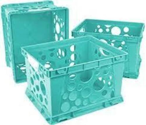 DESCRIPTION: (3) CRATE WITH HANDLES BRAND/MODEL: STOREX #61694U03C INFORMATION: TEAL RETAIL$: $28.74 EA SIZE: LARGE QTY: 3