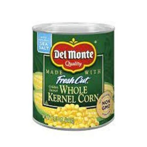 DESCRIPTION: (2) CANS OF WHOLE KERNEL CORN BRAND/MODEL: DELMONTE SIZE: NUMBER 10 CAN QTY: 2