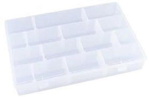 DESCRIPTION: (6) STORAGE BOX WITH MOVEABLE DIVIDERS BRAND/MODEL: INFINITE DIVIDER SYSTEM INFORMATION: CLEAR RETAIL$: $11.02 EA SIZE: 10-1/2" X 6" X 1-
