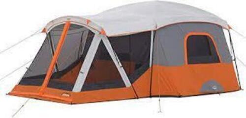 DESCRIPTION: (1) 11 PERSON TENT WITH PRIVATE ROOM BRAND/MODEL: OZARK TRAIL INFORMATION: ORANGE AND GREY RETAIL$: $200.00 EA SIZE: 14X14 QTY: 1