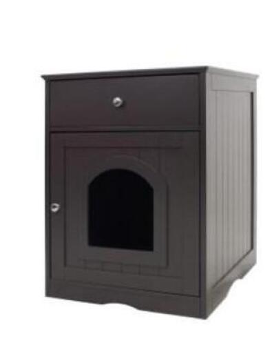DESCRIPTION: (1) WOODEN PET HOUSE CAT LITTER ENCLOSURE BRAND/MODEL: DICOLY INFORMATION: BROWN RETAIL$: $195.99 EA SIZE: 19.88"H 19.09"W 20.87"D QTY: 1