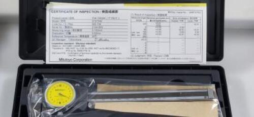 DESCRIPTION: (1) 0mm TO 150mm RANGE, DIAL CALIPER WITH YELLOW FACE BRAND/MODEL: MITUTOYO 505-734 RETAIL$: $179.22 EA SIZE: 0.02 mm Graduation, 2mm per