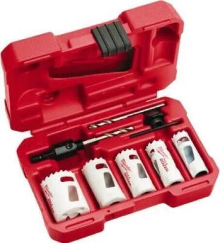 DESCRIPTION (1) MILWAUKEE HOLE SAW KIT BRAND/MODEL 49-22-4006 ADDITIONAL INFORMATION 5-HOLE SAWS/BI-METAL/TOOTHED EDGE/RETAILS AT $63.85 SIZE 3/4"- 1-