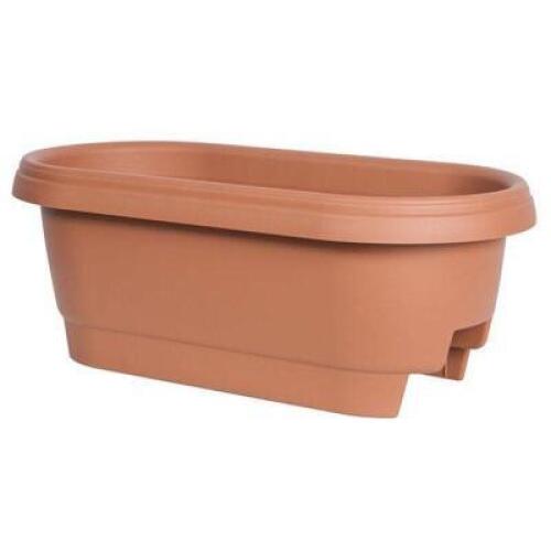 DESCRIPTION: (2) 24" PLASTIC DECK RAIL PLANTERS IN CLAY COLOR BRAND/MODEL: BLOEM RETAIL: $46.40 EACH LOCATION: SHOWROOM 1 QTY: 2