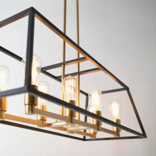 DESCRIPTION: CARTER 8-LIGHT BLACK GEOMETRIC INDUSTRIAL CAGED ISLAND CHANDELIER BRAND/MODEL: ARTIKA RETAIL: $194.73 LOCATION: SHOWROOM 1 QTY: 1