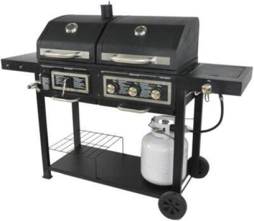 DESCRIPTION: DUAL FUEL COMBINATION CHARCOAL/GAS GRILL BRAND/MODEL: BLOSSOMZ RETAIL: $199.99 LOCATION: SHOWROOM 1 QTY: 1