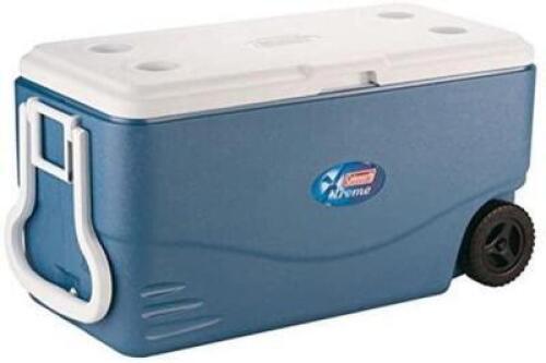 DESCRIPTION: 100 QT. XTREME WHEELED COOLER BRAND/MODEL: COLEMAN RETAIL: $198.00 LOCATION: SHOWROOM 1 QTY: 1