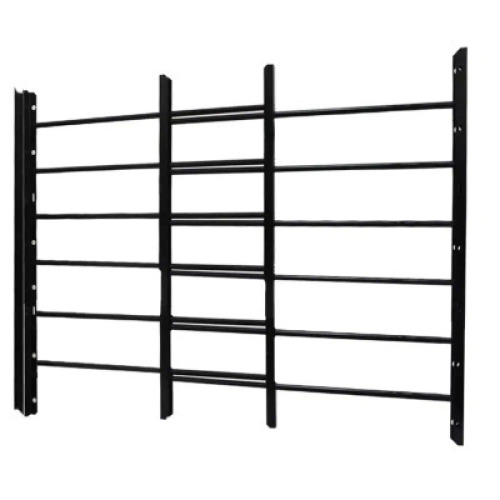 DESCRIPTION: 6-BAR ADJUSTABLE HORIZONTAL HINGED BLACK WINDOW SECURITY GUARD BRAND/MODEL: UNIQUE HOME DESIGNS RETAIL: $75.98 SIZE: 23-1/4" TO 42-1/2" L