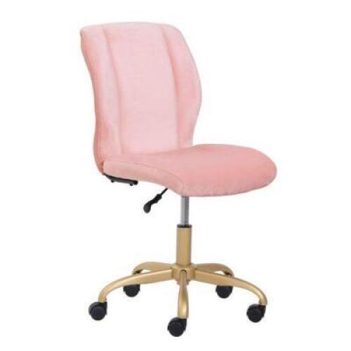 DESCRIPTION: PLUSH VELVET OFFICE CHAIR IN PEARL BLUSH BRAND/MODEL: MAINSTAYS RETAIL: $74.52 LOCATION: SHOWROOM 1 QTY: 1
