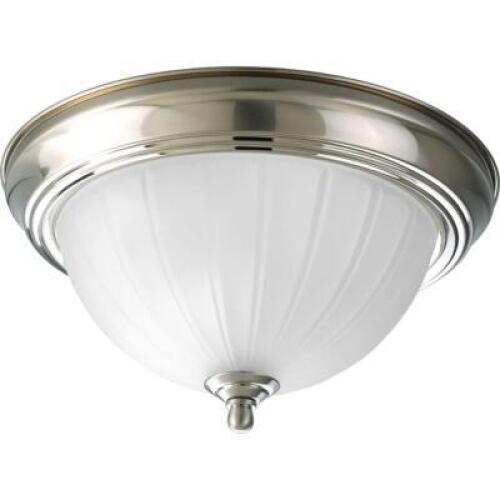 DESCRIPTION: MELON GLASS 1-LIGHT BRUSHED NICKEL FLUSH MOUNT LIGHT BRAND/MODEL: PROGRESS LIGHTING RETAIL: $35.60 LOCATION: SHOWROOM 1 QTY: 1