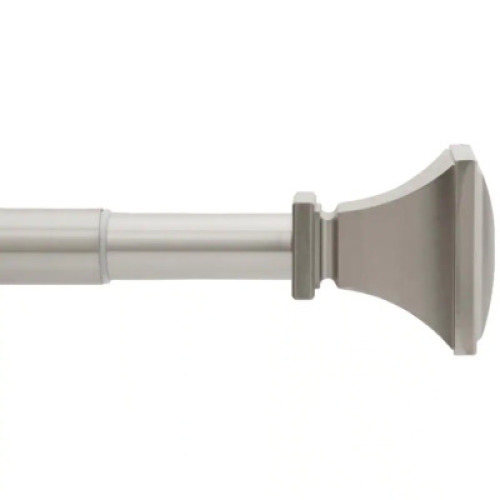 DESCRIPTION: TELESCOPING 1" SINGLE CURTAIN ROD KIT IN BRUSHED NICKEL WITH URN SQUARE FINIALS BRAND/MODEL: HOME DECORATORS COLLECTION RETAIL: $37.64 SI