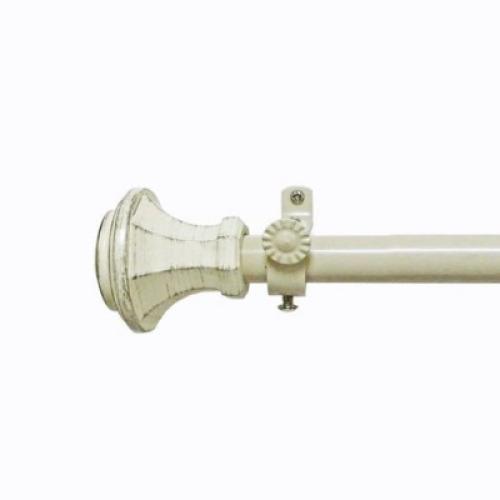 DESCRIPTION: BUONO II CARSON ADJUSTABLE SINGLE CURTAIN ROD IN ANTIQUE CREAM CARSON FINIALS BRAND/MODEL: ACHIM RETAIL: $25.51 SIZE: 28" TO 48" LOCATION