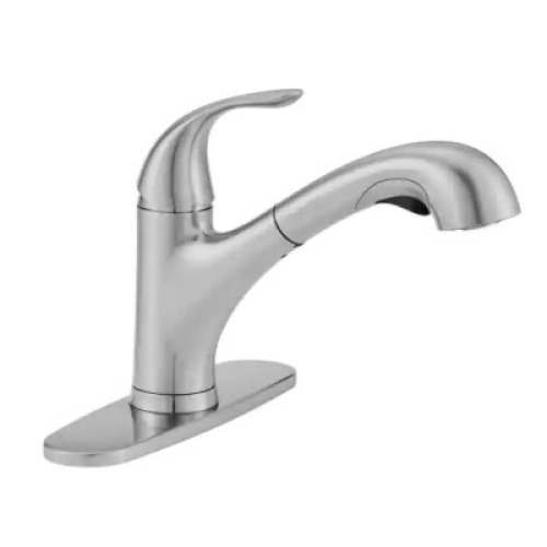 DESCRIPTION: MARKET SINGLE-HANDLE PULL-OUT SPRAYER KITCHEN FAUCET IN STAINLESS STEEL BRAND/MODEL: GLACIER BAY RETAIL: $89.00 LOCATION: SHOWROOM 1 QTY: