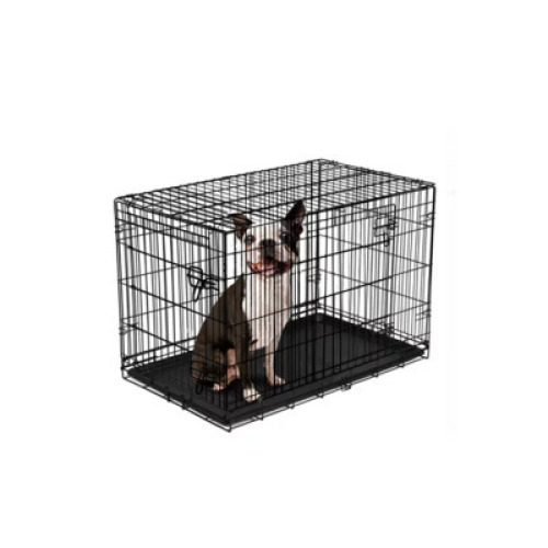DESCRIPTION: DOUBLE-DOOR FOLDABLE METAL WIRE DOG CRATE WITH DIVIDER BRAND/MODEL: VIBRANT LIFE RETAIL: $39.97 SIZE: 24"X17.5"X20" LOCATION: SHOWROOM 1