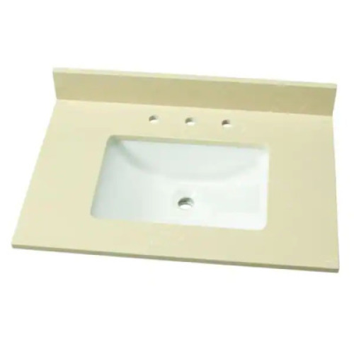 DESCRIPTION: 31" ENGINEERED MARBLE SINGLE VANITY TOP IN CHAMPAGNE DUNES WITH WHITE SINK BRAND/MODEL: HOME DECORATORS COLLECTION RETAIL: $179.99 LOCATI