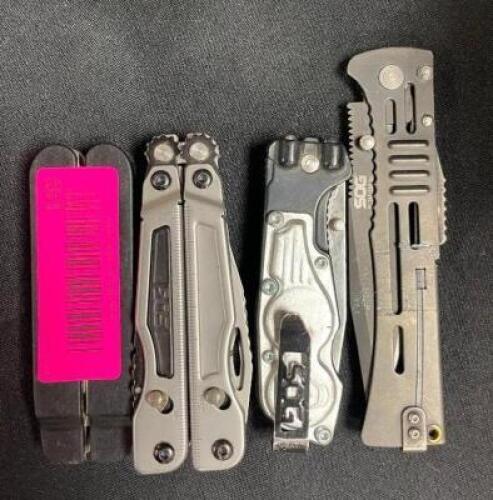 DESCRIPTION: (4) ASSORTED MULTI-TOOL POCKET KNIVES BRAND/MODEL: SOG LOCATION: SHOWROOM 1 QTY: 4