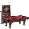 DESCRIPTION: 90" BARRINGTON BILLIARDS BALL AND CLAW LEG POOL TABLE, CUE RACK AND DARTBOARD SET- BERGUNDY BRAND/MODEL: BARRINGTON INFORMATION: NOTICE: